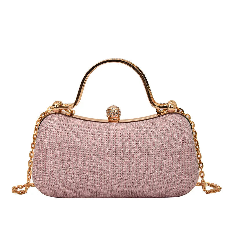 Rhinestone Evening Clutch Crystal Handle Removable Gold Chain Elegant Shoulder Purse Wedding Party