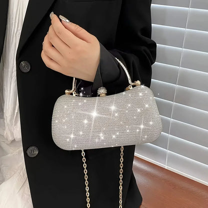 Rhinestone Evening Clutch Bag with Gold Chain Strap