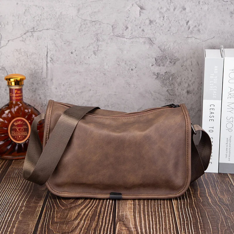 Men S Pu Leather Single-Shoulder Bag Simple Fashionable Square Crossbody Bag Young Cyclists