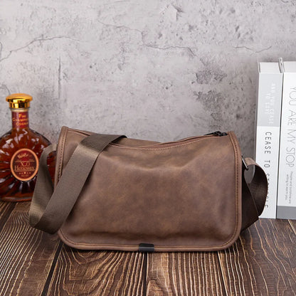 Men S Pu Leather Single-Shoulder Bag Simple Fashionable Square Crossbody Bag Young Cyclists