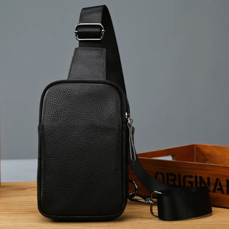 Men S Genuine Leather Chest Bag Large-Capacity Crossbody Single-Shoulder Bag Top Layer Cowhide Chest