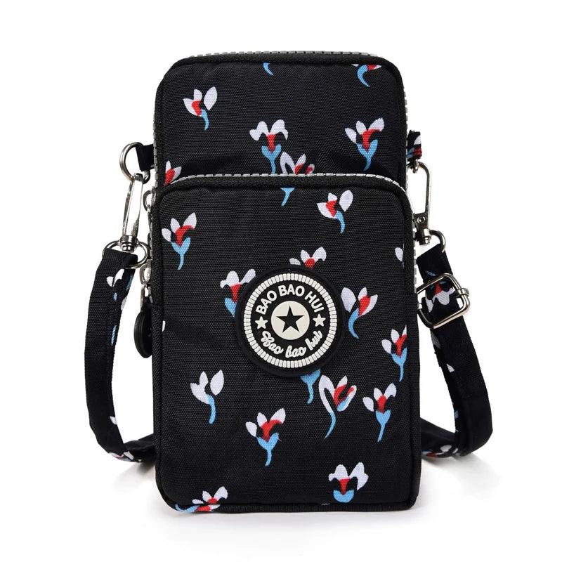 Multi Pattern Printed Crossbody Phone Bag Lightweight Nylon Purse Adjustable Strap Mini Shoulder