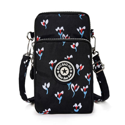 Multi Pattern Printed Crossbody Phone Bag Lightweight Nylon Purse Adjustable Strap Mini Shoulder