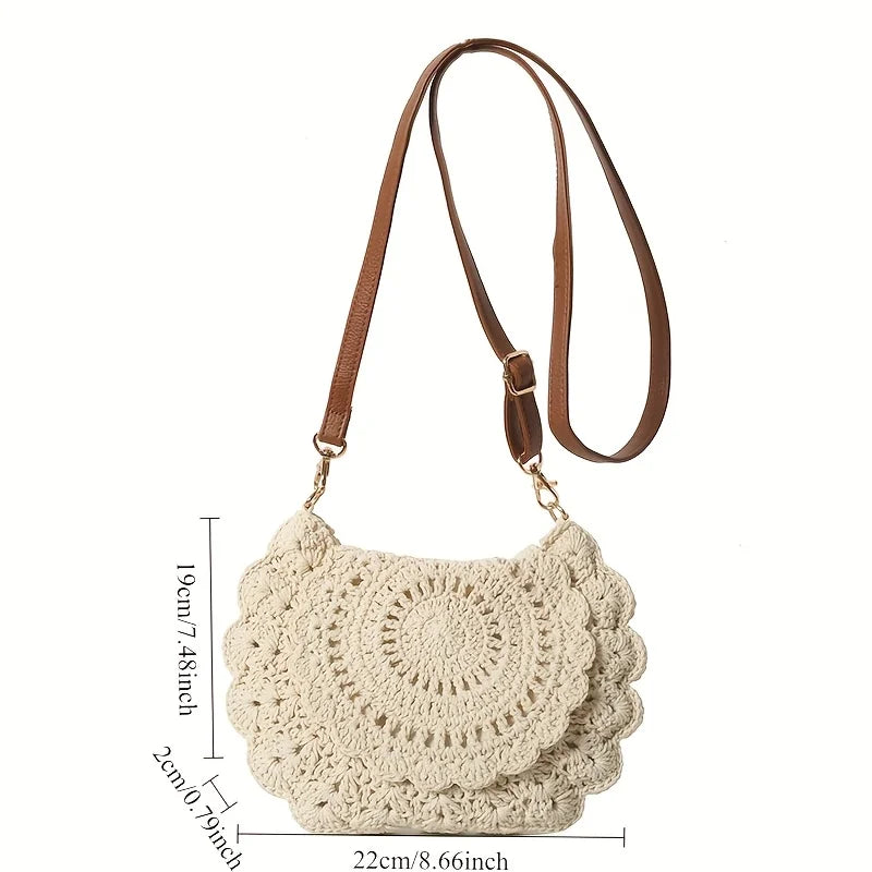 Crochet Round Crossbody Bag – Boho Woven Shoulder Purse