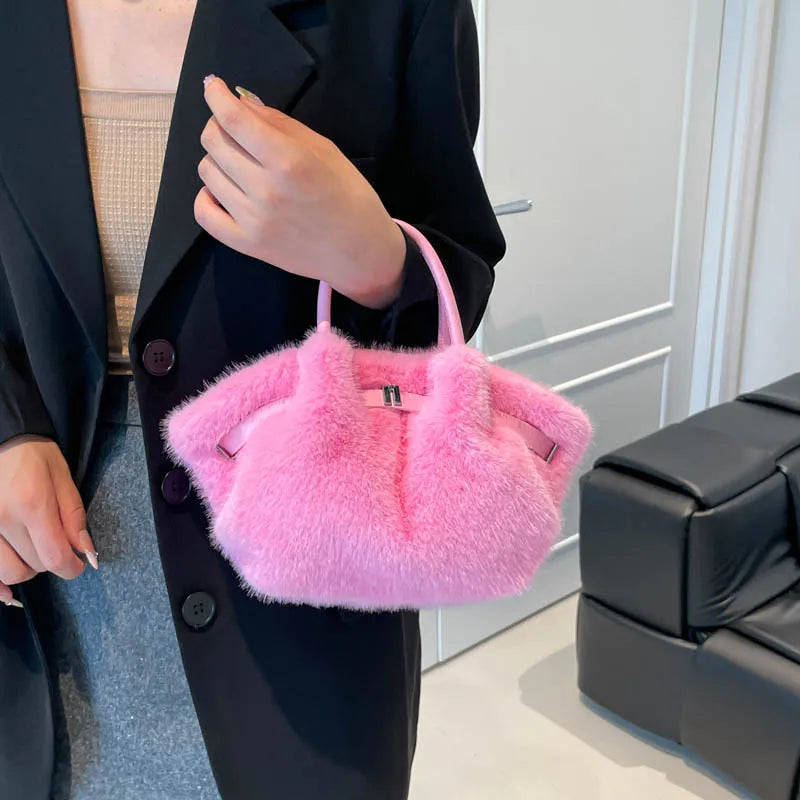 Faux Mink Fur Plush Tote Bag for Women