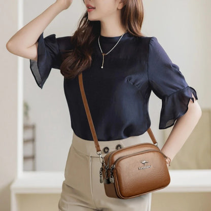 Faux Leather Crossbody Bag for Women – Multi-Zip Shoulder Purse