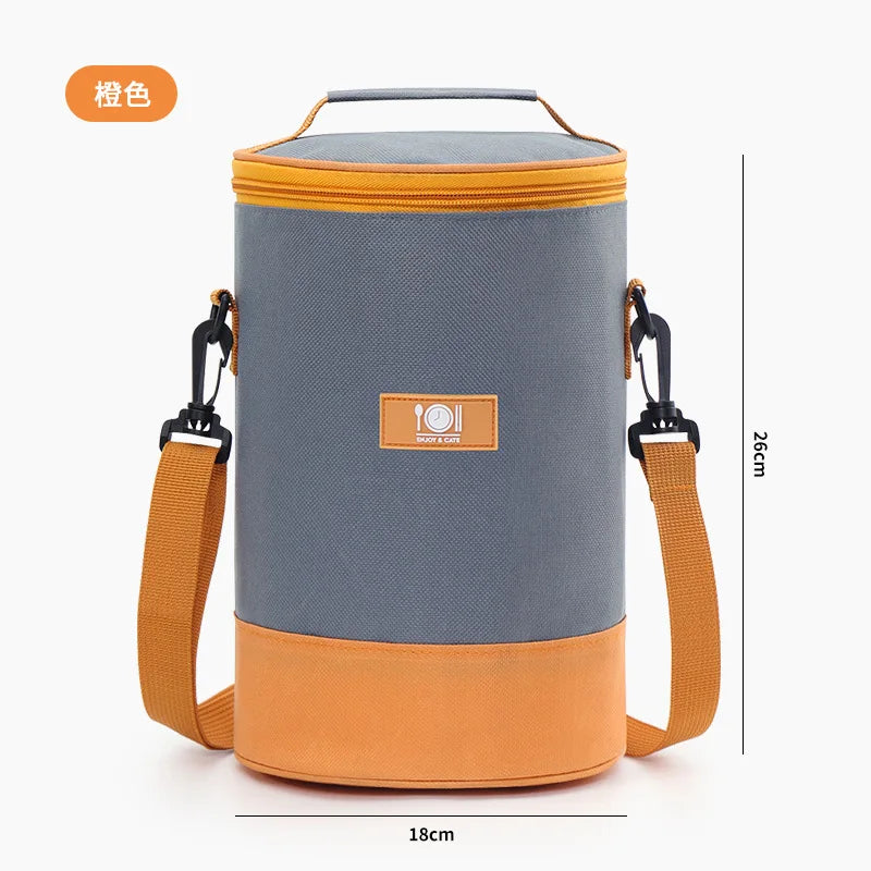 Round Lunch Box Bag Carry Thermal Insulation Thick Aluminum Foil Protect Work Zipper Outdoor