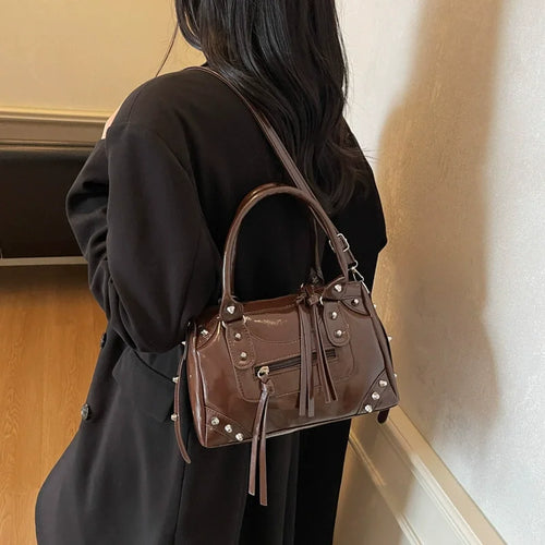 Rivets Large Capacity Pillow Bag European American Bowling Motorcycle Handbag Single Shoulder