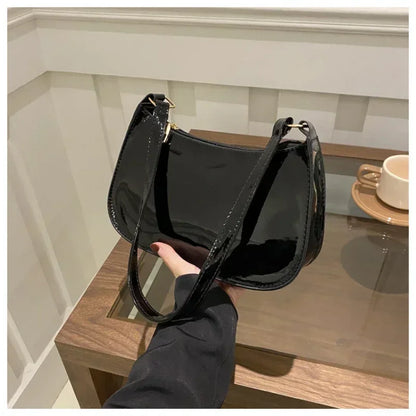 Women S Patent Leather Handbag Versatile Shoulder Casual Commuting Bags Girl Brand Designer Zipper