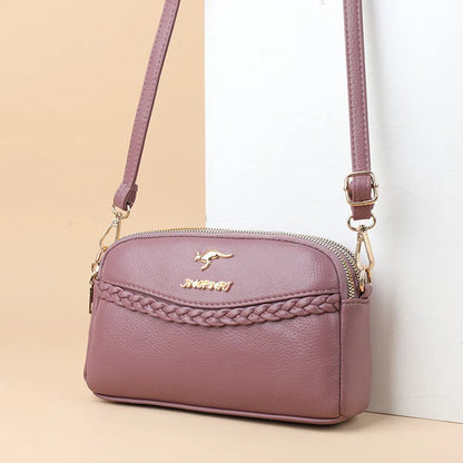 PU Leather Crossbody Bag for Women – Triple Zipper with Braid Detail