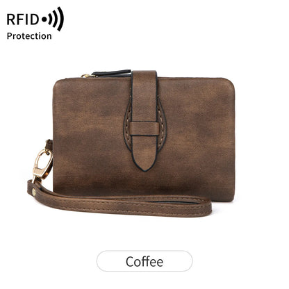 Rfid Ladies Purse Pu Soft Leather Three Fold Short Retro Zipper Clasp Pocket Change Collector - Soft