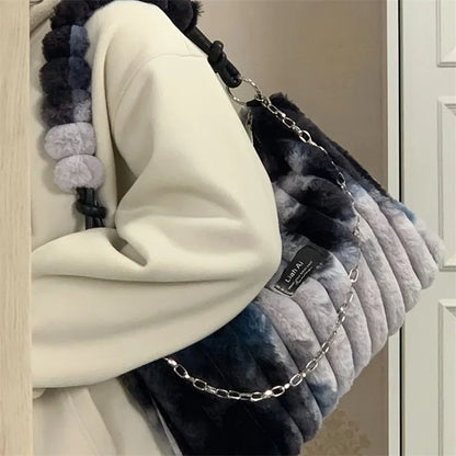 Plush Tote Bag – Women's Fuzzy Shoulder & Crossbody Handbag