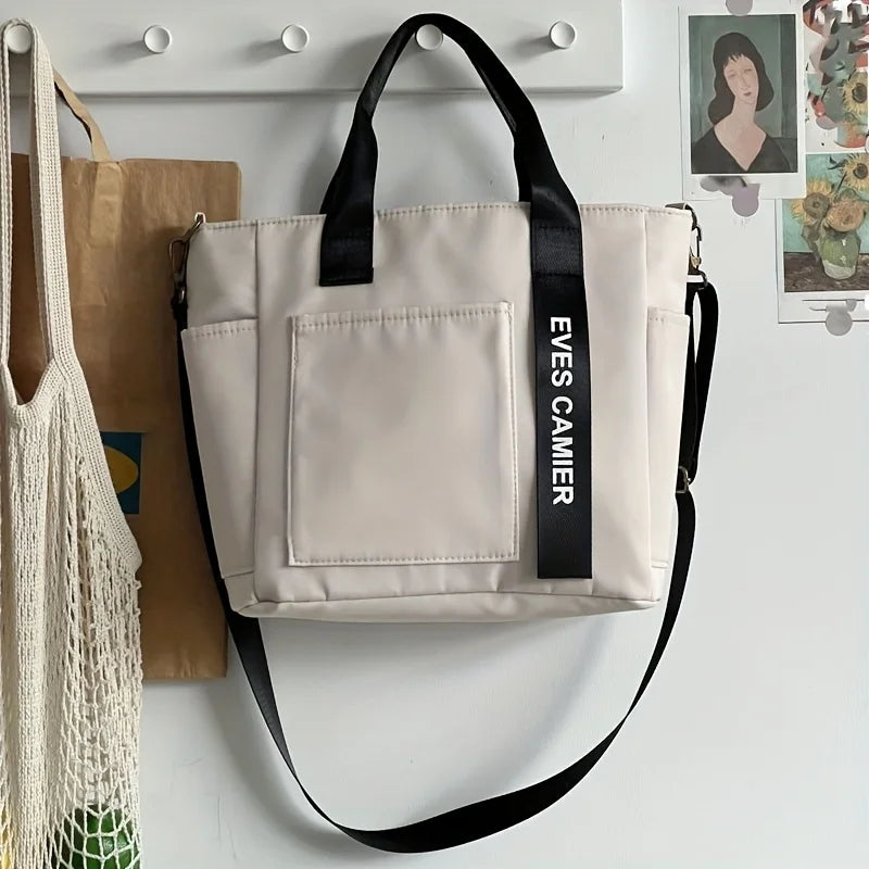 Multi-Pocket Canvas Tote Bag – Adjustable Crossbody Shoulder Bag