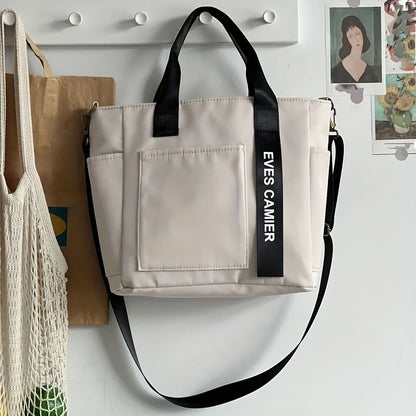 Multi-Pocket Canvas Tote Bag – Adjustable Crossbody Shoulder Bag