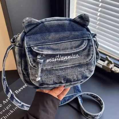 Cat Ear Denim Crossbody Bag – Mini Shoulder Bag for Women