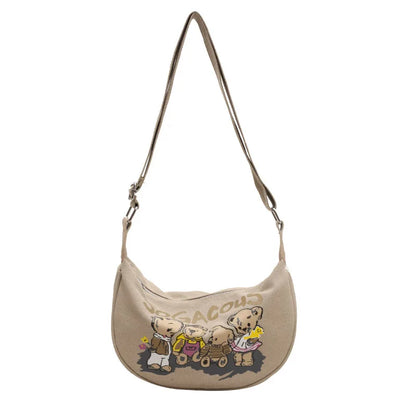 Crossbody Bag Girls Trendy Cartoon Teddy Bear Saddle Bag Large Capacity Fashionable Canvas Dumpling