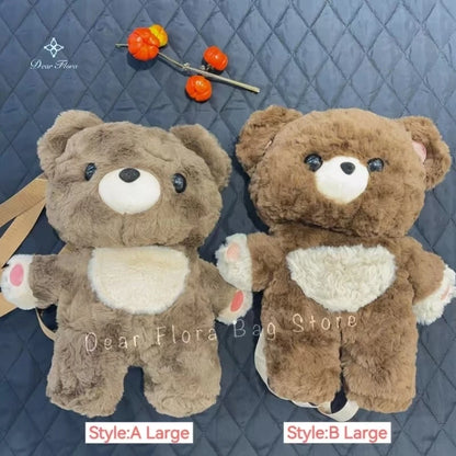 Plush Bear Backpack – Kawaii Furry Teddy Bear Shoulder Bag for Girls