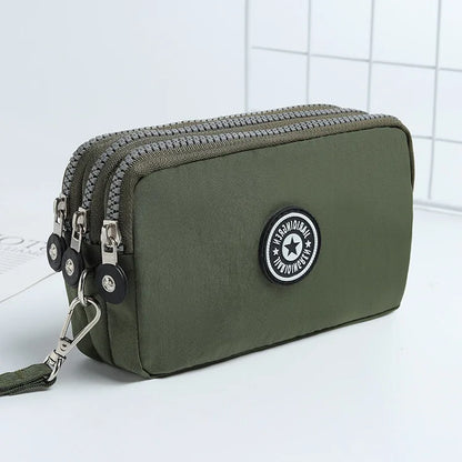 Three Layer Zipper Short Mobile Phone Bag Chic Women Hand Makeup Clutches Portable Change Waterproof