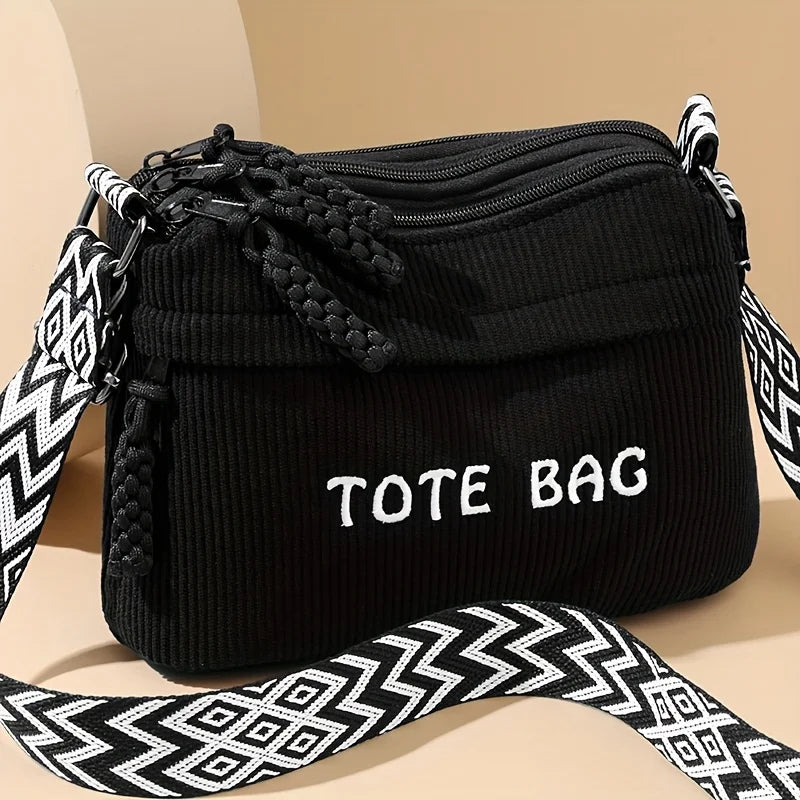 Corduroy Crossbody Tote Bag for Women – Plush Fleece Shoulder Bag
