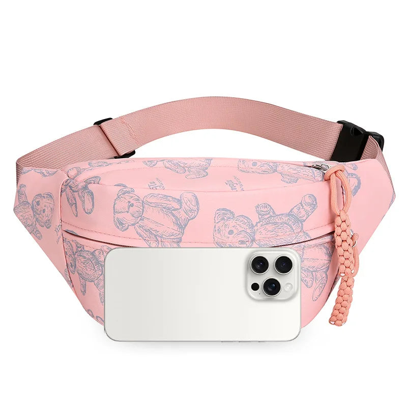 Cute Little Bear Crossbody Bag Women Casual Oxford Fabric Large-Capacity Single-Shoulder Waist Bag