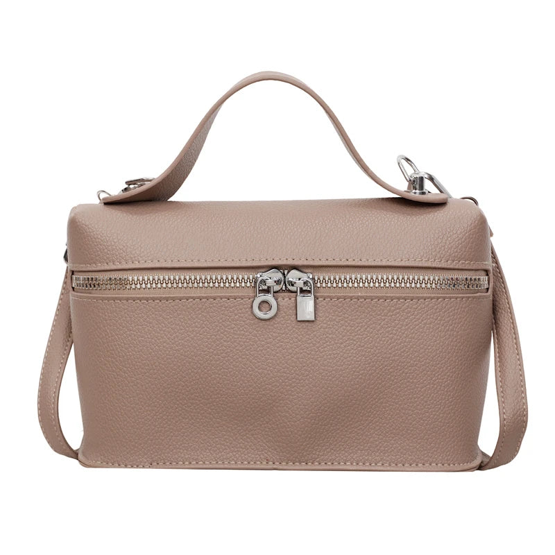 Minimalist Trend Solid Color Box Bag Litchi Pattern Portable Carrying Crossbody Daily Commuting