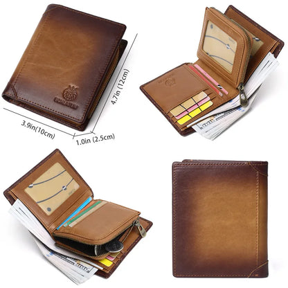 Top Layer Cowhide Anti-Theft Brushed Genuine Leather Wallet Men