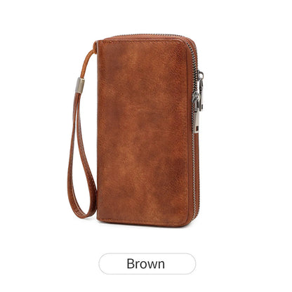 Rfid Men S Business Wallet Double Zipper Long Retro Large Capacity Women Hand