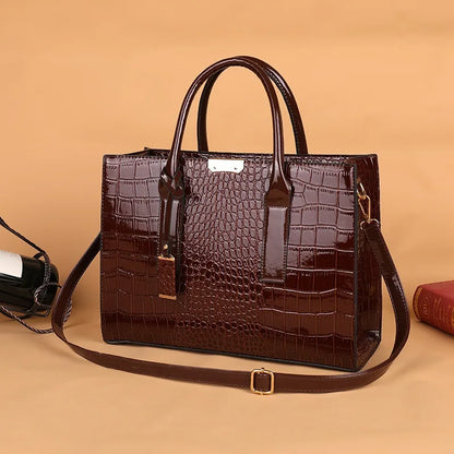 Crocodile Pattern Leather Tote Bag – Large Capacity Women's Handbag with Zipper