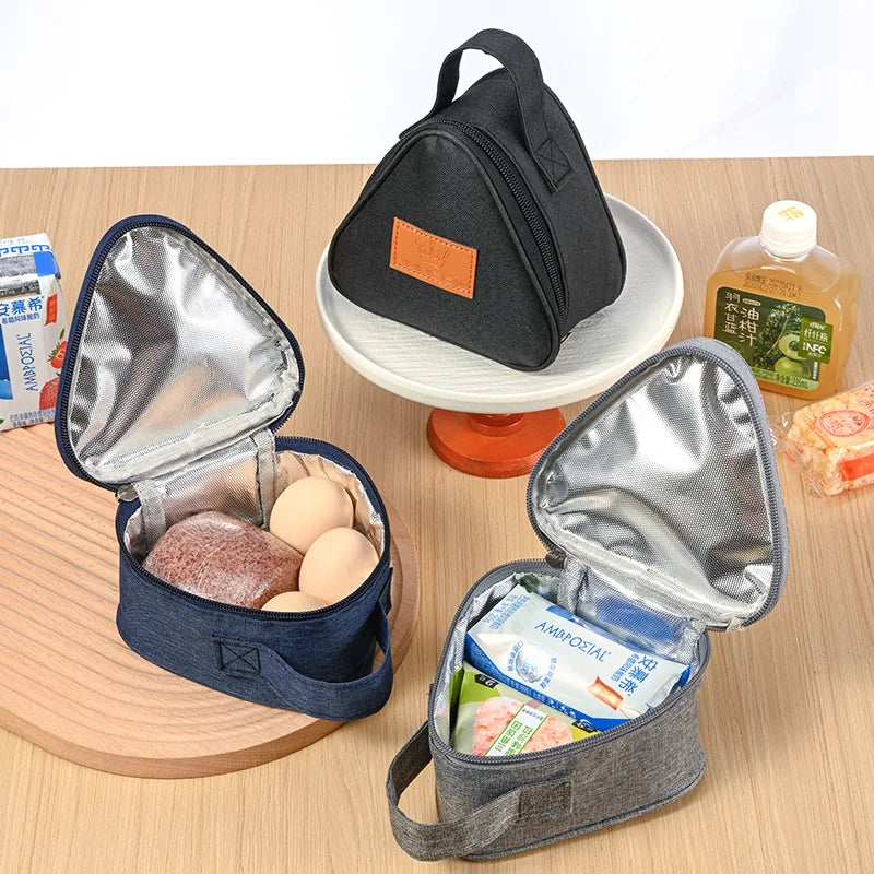 Mini Triangular Aluminum Foil Thermal Lunch Tote Portable Insulated Cooler Bag Student Bento Box