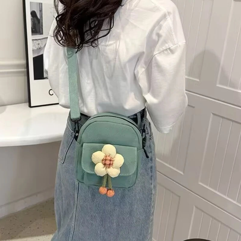 Cute Flower Shoulder Crossbody Bag Canvas Large Capacity Commuter Phone Women S