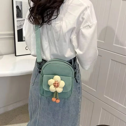 Cute Flower Shoulder Crossbody Bag Canvas Large Capacity Commuter Phone Women S