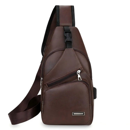 Homefish Simple Fashionable Casual Solid Color Pu Multifunctional Usb Charging Zipper Chest Bag