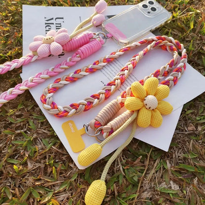 Cute Woven Flower Phone Lanyard – Braided Bag Strap Accessory