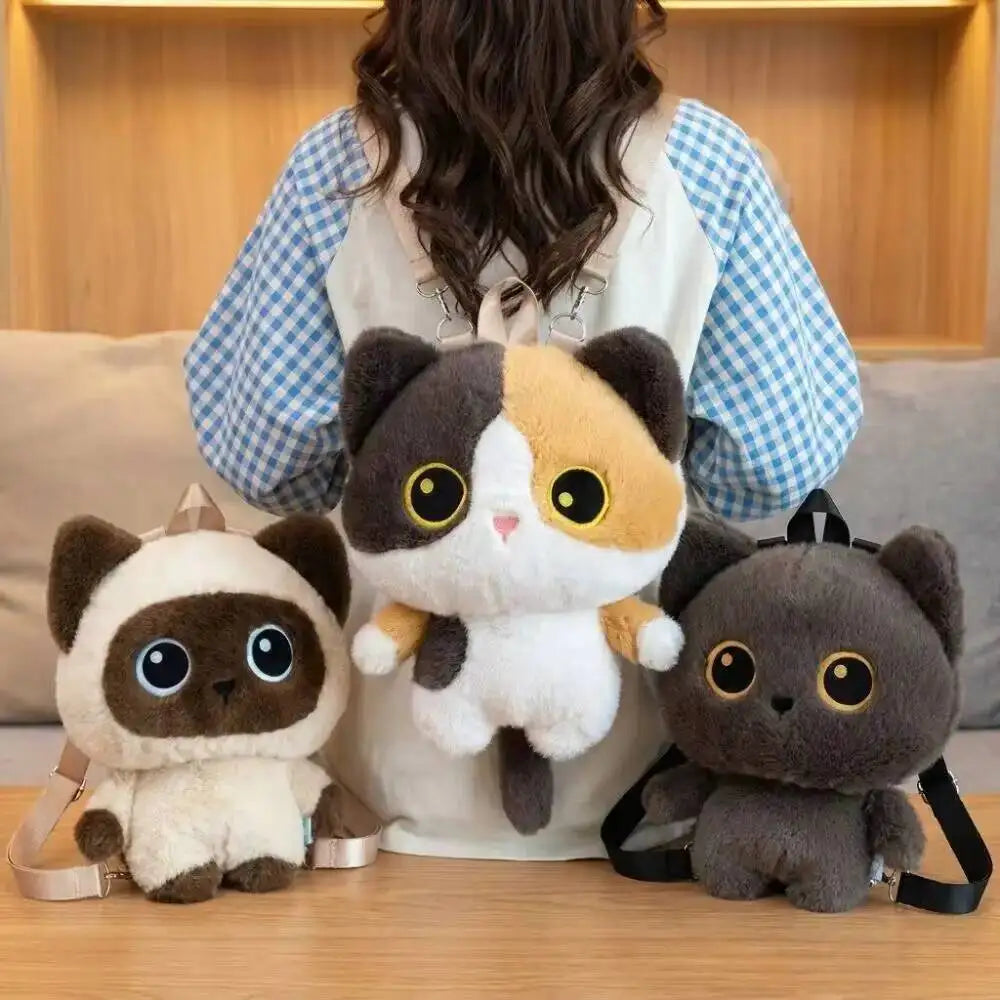 Kawaii Cat Plush Backpack – Cute Stuffed Kitten Shoulder Bag