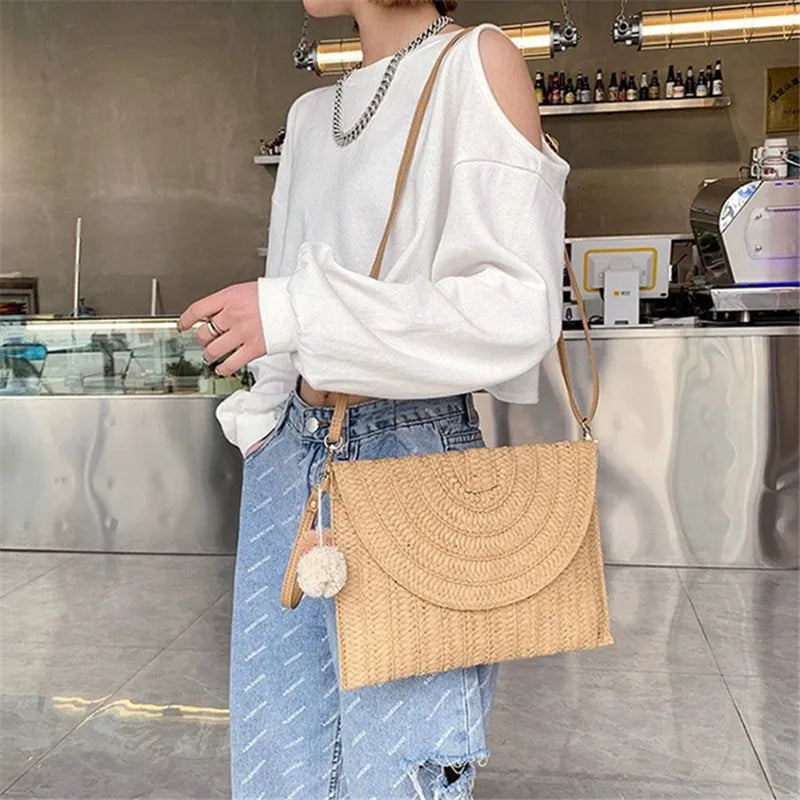 Straw Crossbody Bag for Women – Boho Woven Shoulder Bag