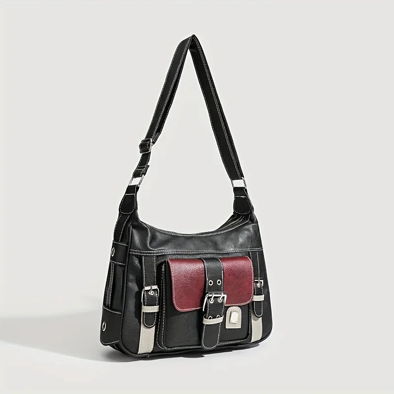 Vintage Leather Crossbody Bag – Y2K Large Capacity Shoulder Bag
