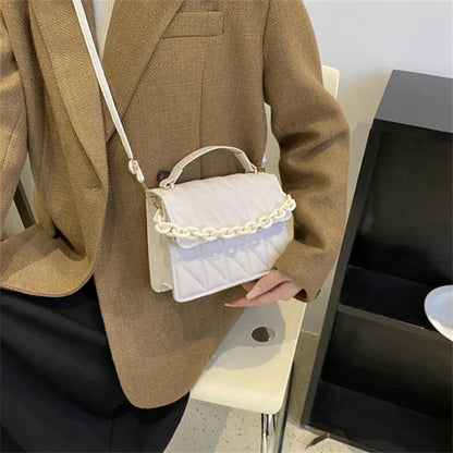 Quilted Mini Square Bag – Chain Accent Crossbody & Shoulder
