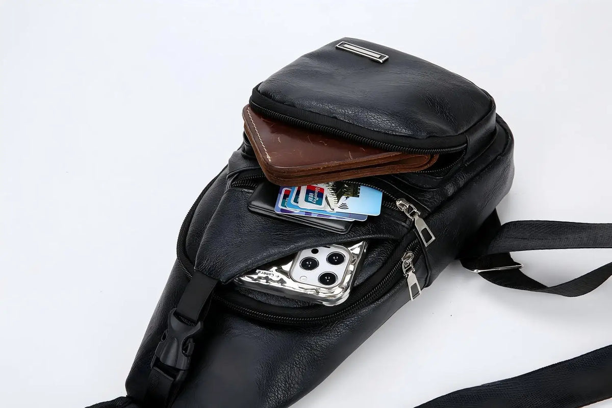 Homefish Simple Fashionable Casual Solid Color Pu Multifunctional Usb Charging Zipper Chest Bag