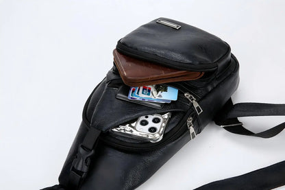 Homefish Simple Fashionable Casual Solid Color Pu Multifunctional Usb Charging Zipper Chest Bag