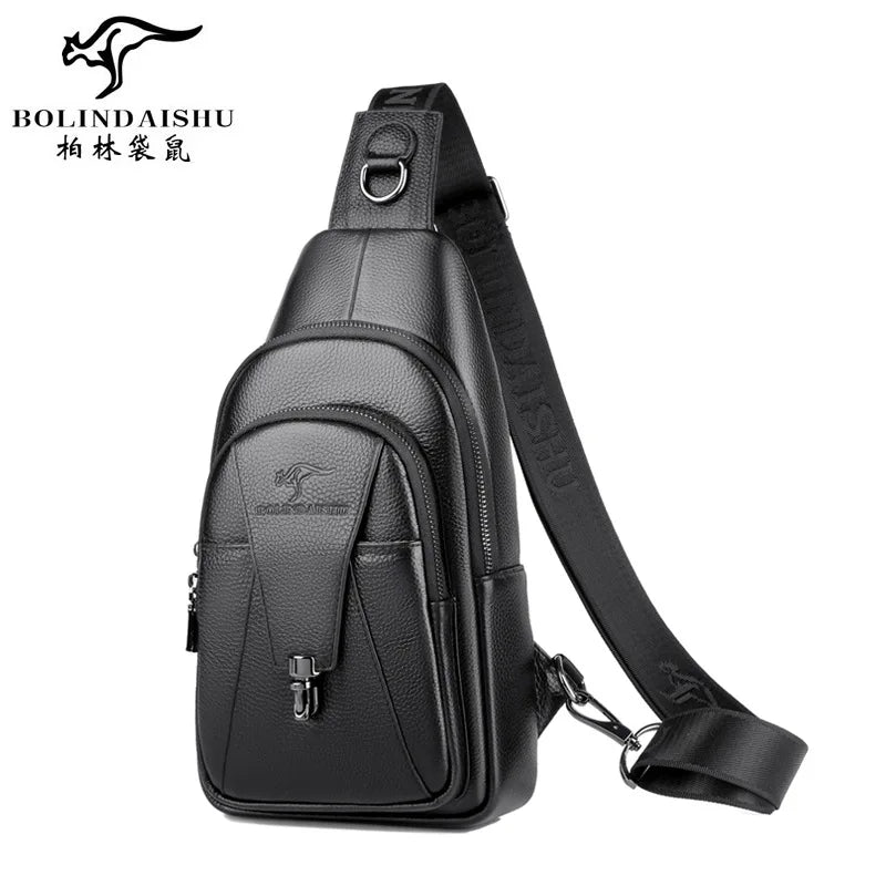 Men S Chest Bag Buckle Zipper Cross-Body Casual Shoulder Leather Large Capacity Business Backpack