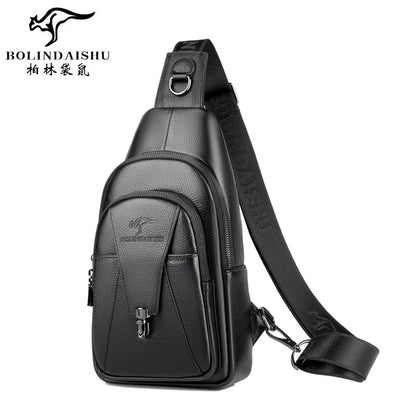 Men S Chest Bag Buckle Zipper Cross-Body Casual Shoulder Leather Large Capacity Business Backpack