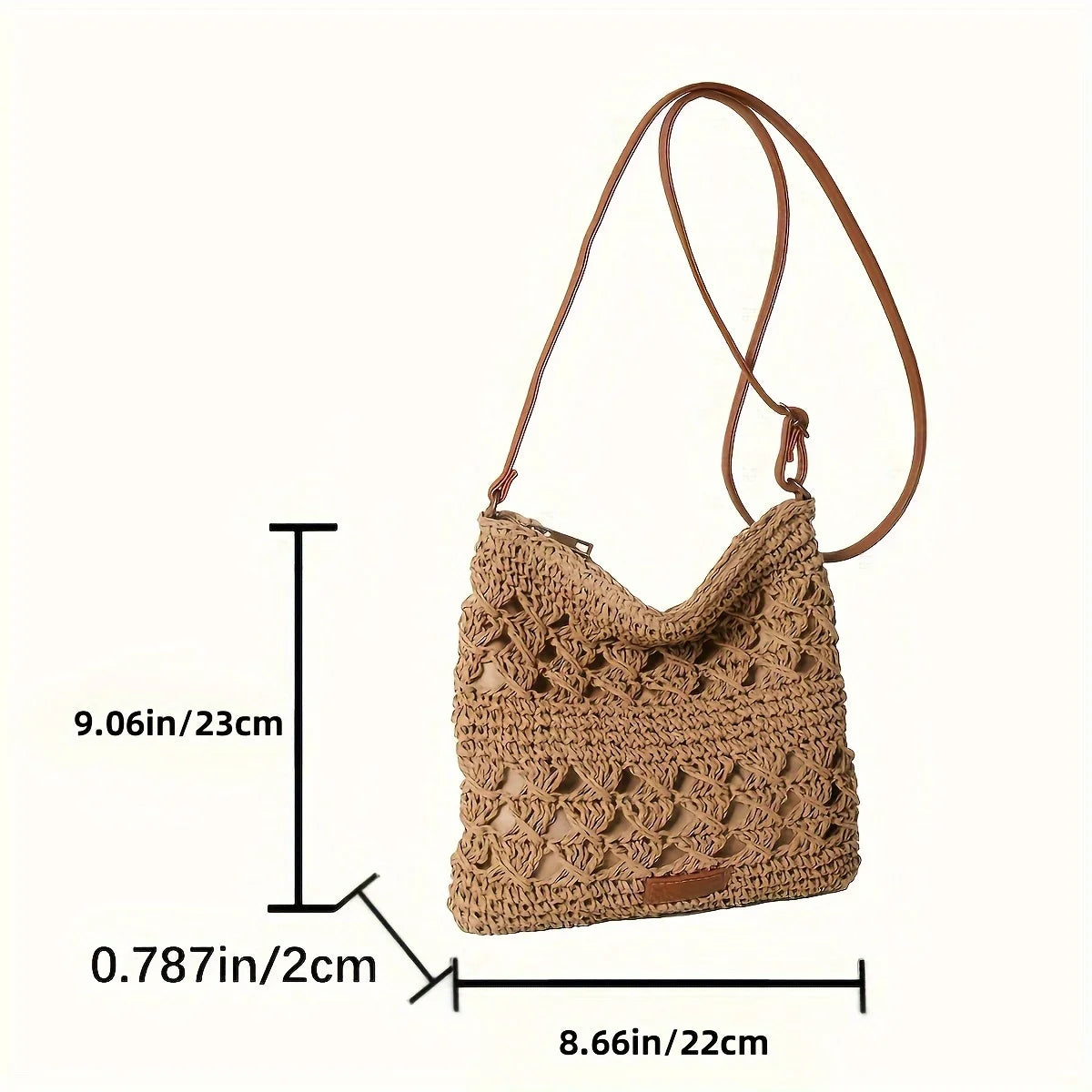 Handmade Paper Straw Crossbody Bag with Zipper & Leather Strap