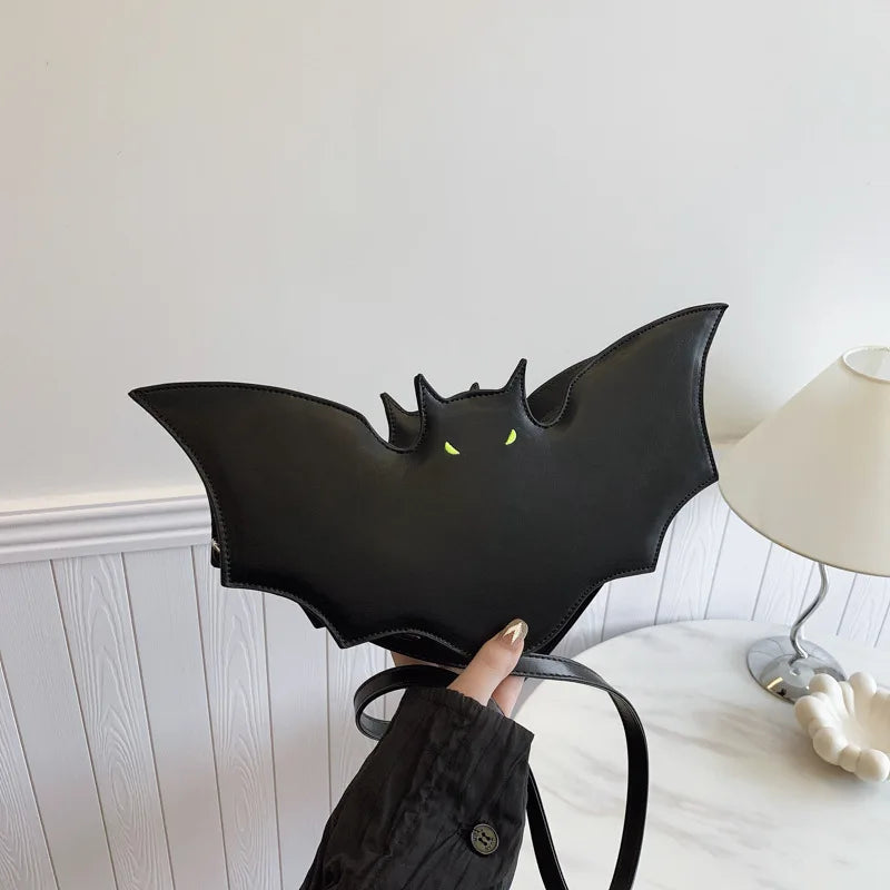 Halloween Bat Shaped Pu Leather Shoulder Crossbody Bag Glowing Eye Novelty Horror Themed Party