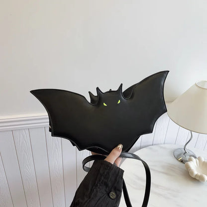 Halloween Bat Shaped Pu Leather Shoulder Crossbody Bag Glowing Eye Novelty Horror Themed Party