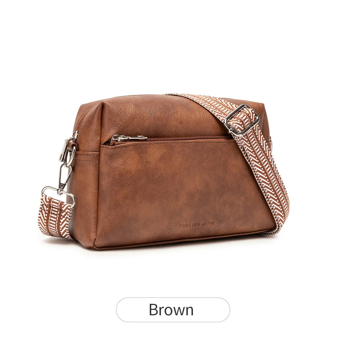 Retro Casual Soft Leather Color Contrast Widened Shoulder Belt Diagonal Cross Bag All Women - Soft