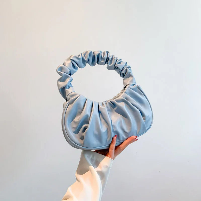 Ruched Hobo Bag Soft Cloud Handbag with Pleated Handle