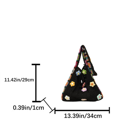 Trendy Bohemian Crochet Bag Cute Floral Shoulder Lightweight Soft Fabric Woman Tote Summer Outdoors