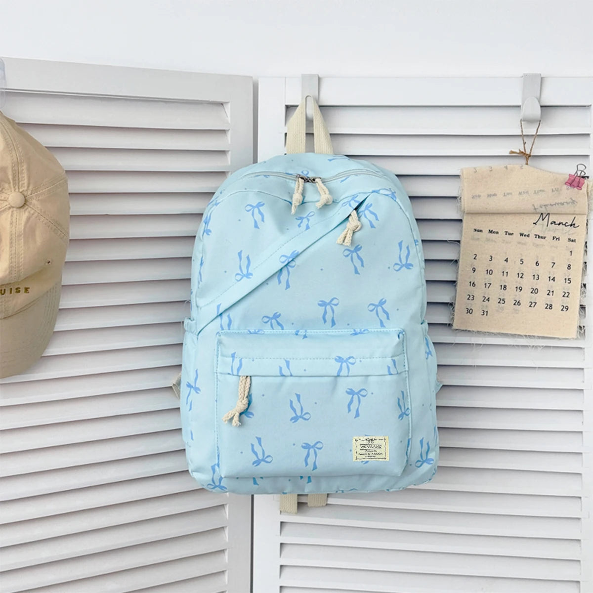 Fashionable Cute Bow Knot Polka Dot Printed Backpack Nylon Lightweight Large Capacity Casual Campus