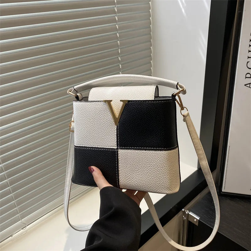 V-Logo Color-Block Mini Crossbody Handbag – Luxury Leather Satchel Purse