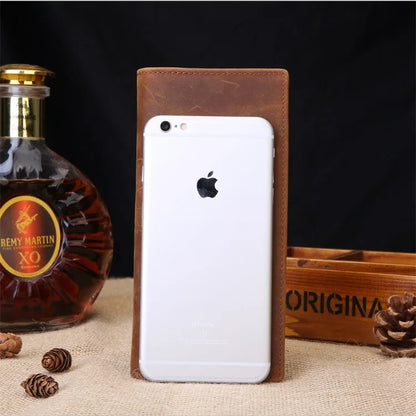 Men S Leather Card Holder Crazy Horse Leather Long Wallet